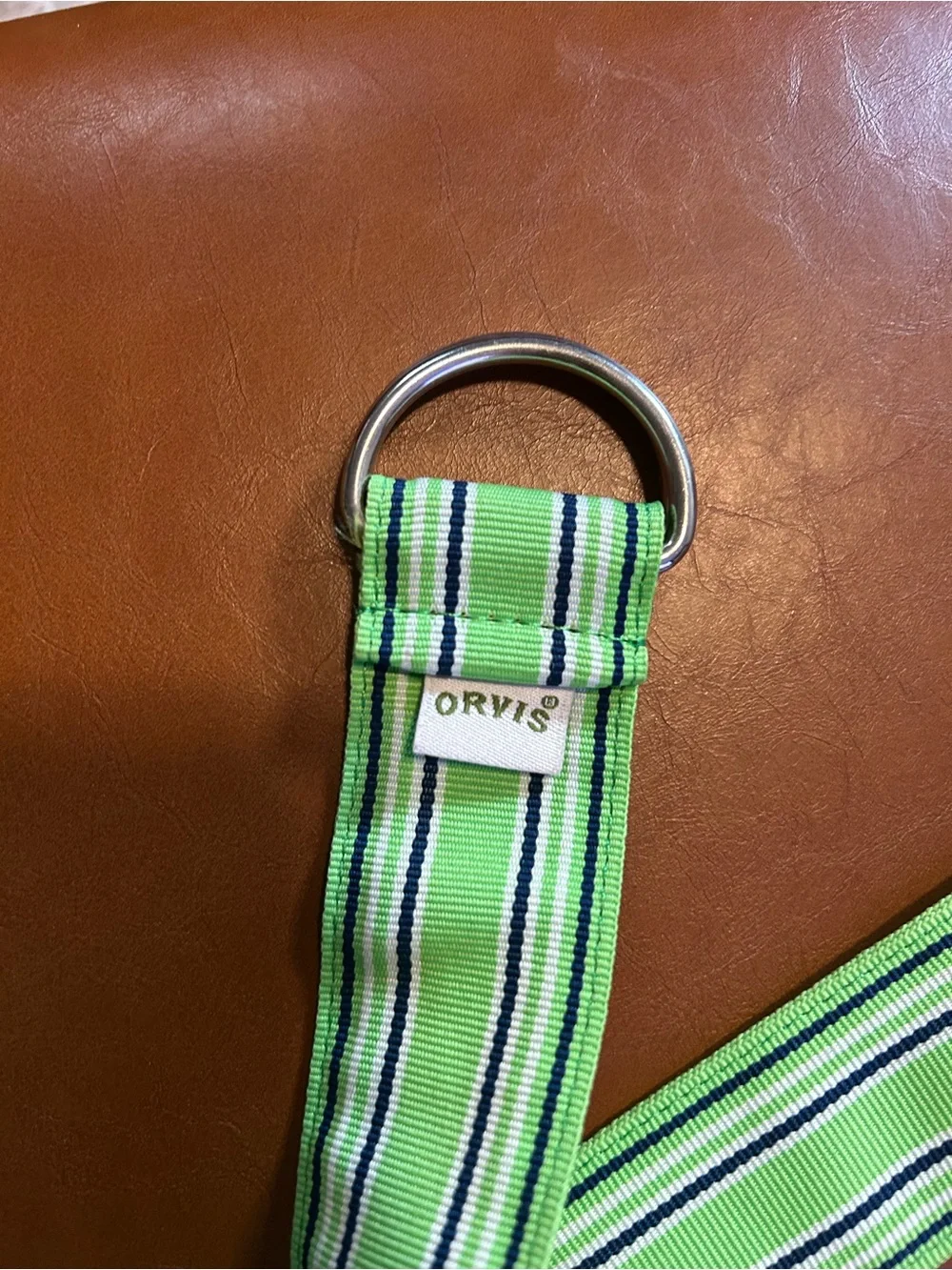 Orvis Bright Green Striped Grosgrain D-Ring Belt 42”